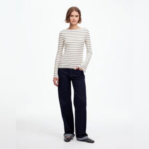 Madewell Ribbed Long-Sleeve Boatneck Top in Stripe SZ XL